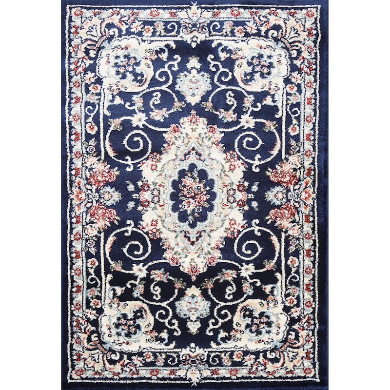 Blue Floral Medallion Transitional Turkish Rug Oriental Carpet