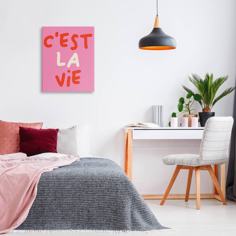 Stupell C'est La Vie on Pink Canvas Wall Art Design By House of Lulu
