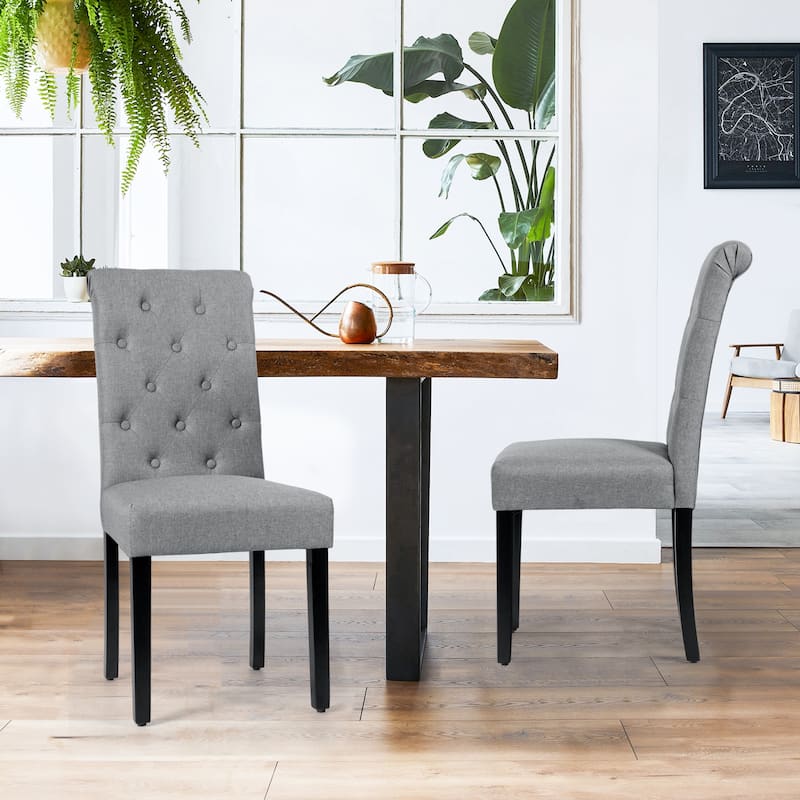 Gymax 2PCS Upholstered Dining Chair High Back Armless Chair w/ Wooden