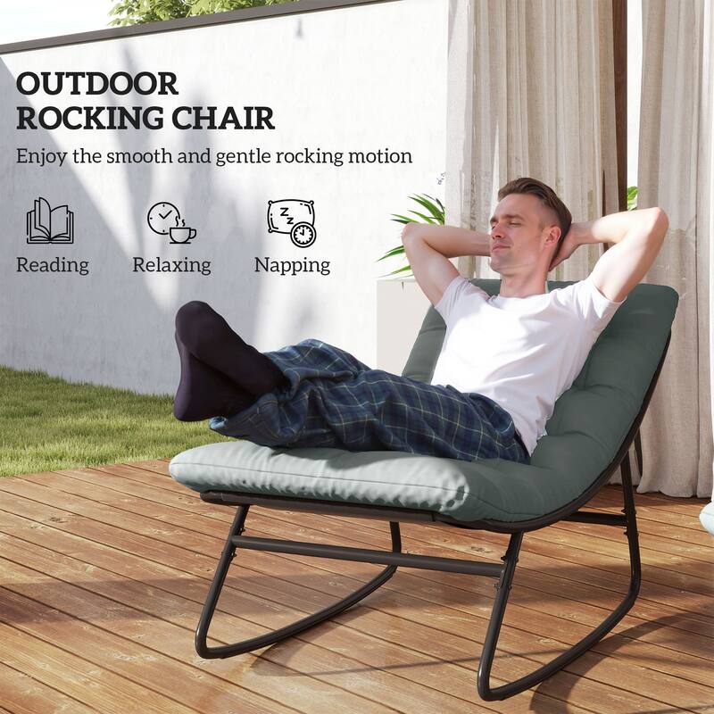 2-Piece Outdoor Rocking Chair Set with Cushioned Breathable Mesh Seats Steel Frame Non-Slip Base - 25.2" W x 39.8" D x 28" H