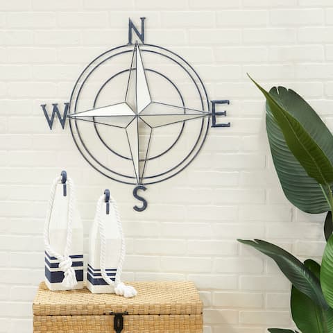 Dark Blue Metal Nautical Compass Wall Decor