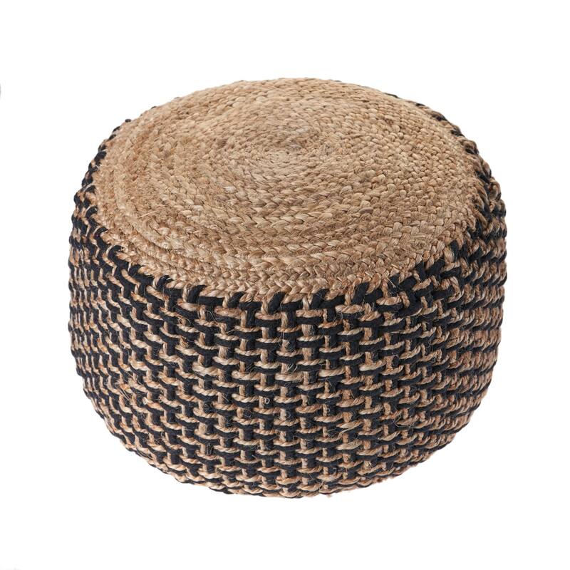 18" Brown and Black Braided Round Pouf Ottoman