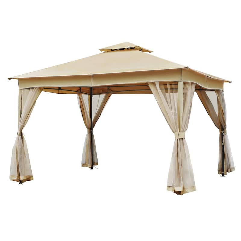 10x12 Outdoor Gazebo Tent with Double Roofs, Patio Gazebo with Mosquito Netting, Canopy for Backyard, Garden, Lawn and Deck
