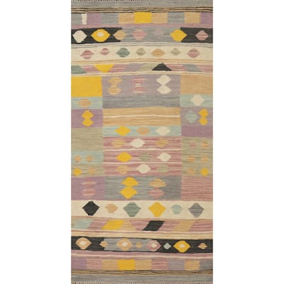 Hand Woven Oriental 100% Wool Carpet Southwestern Tribal Multi-Colored Kilim Area Rug - 4' 2'' X 2' 0''