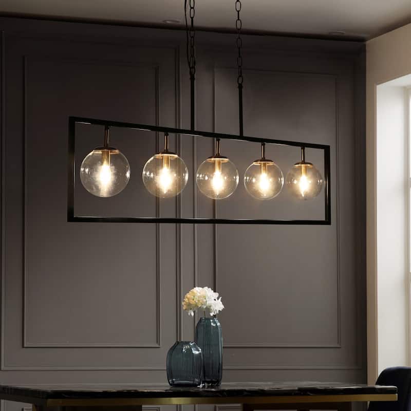 Marsie Modern Farmhouse 40-inch Linear Chandelier Globe Glass Kitchen Island Pendant Lights for Dining Room