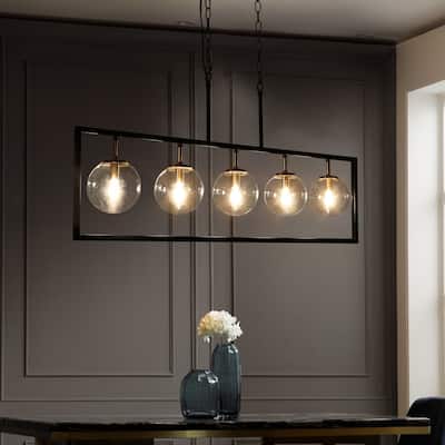Marsie Modern Farmhouse 40-inch Linear Chandelier Globe Glass Kitchen Island Pendant Lights for Dining Room