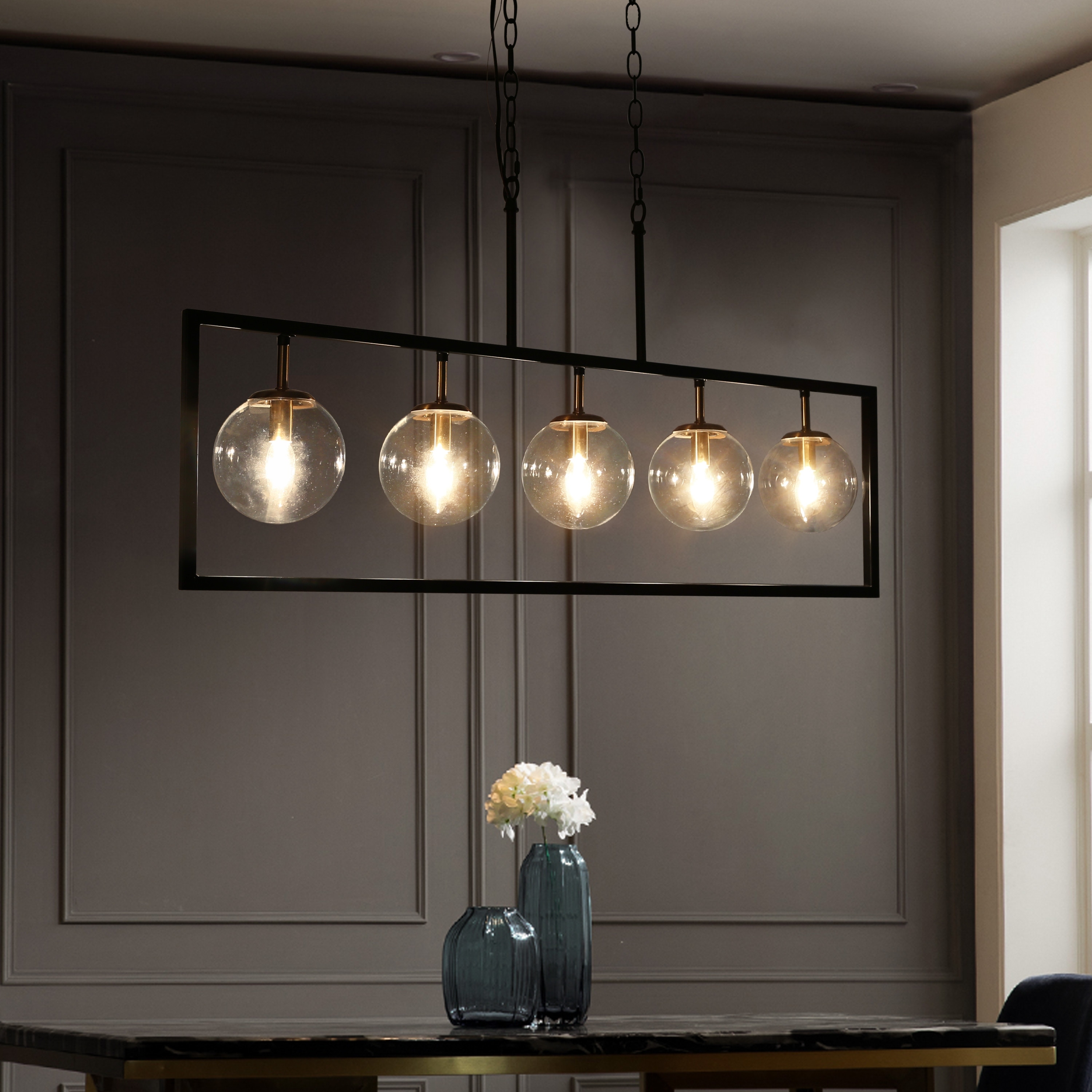 Marsie Modern Farmhouse 40-inch Linear Chandelier Globe Glass Kitchen Island Pendant Lights for Dining Room