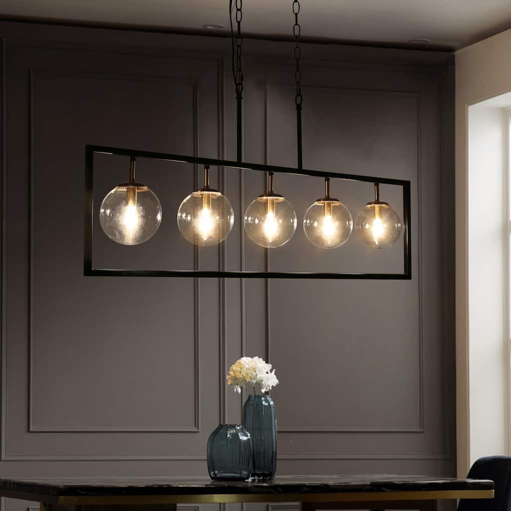 Marsie Modern Farmhouse 40-inch Linear Chandelier Globe Glass Kitchen Island Pendant Lights for Dining Room