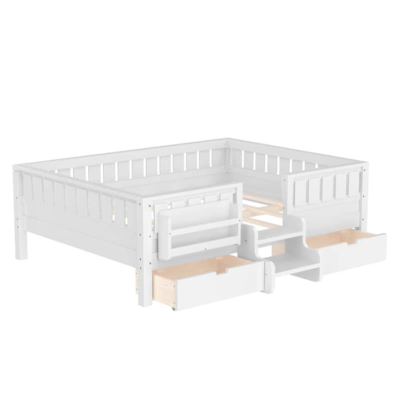 Multiple Colors Toddler Montessori Bed Children's Platform Bed with Low Profile Stairs, Built-in Bookshelf and Storage Drawers