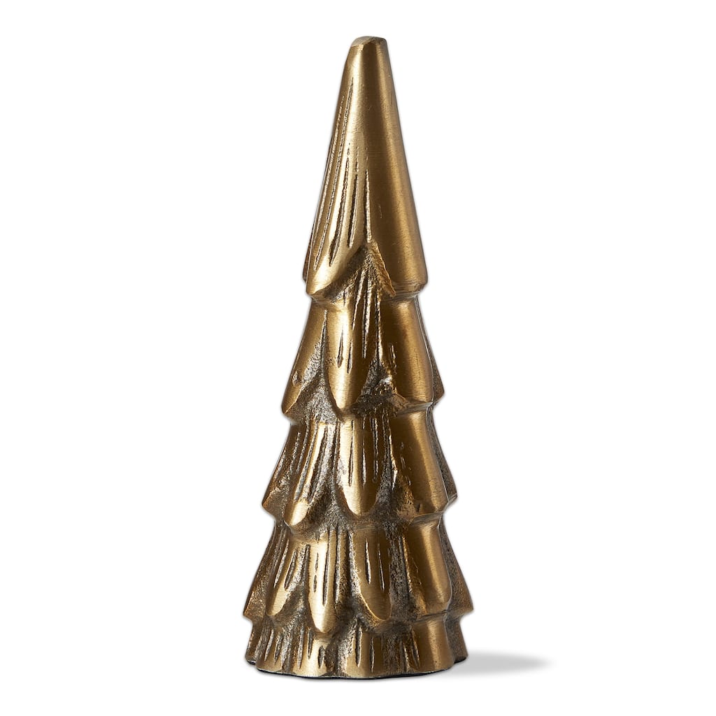 Cast Aluminum Gold Metal Christmas Tree Decor Small for Tabletop or Mantel, 6 inch