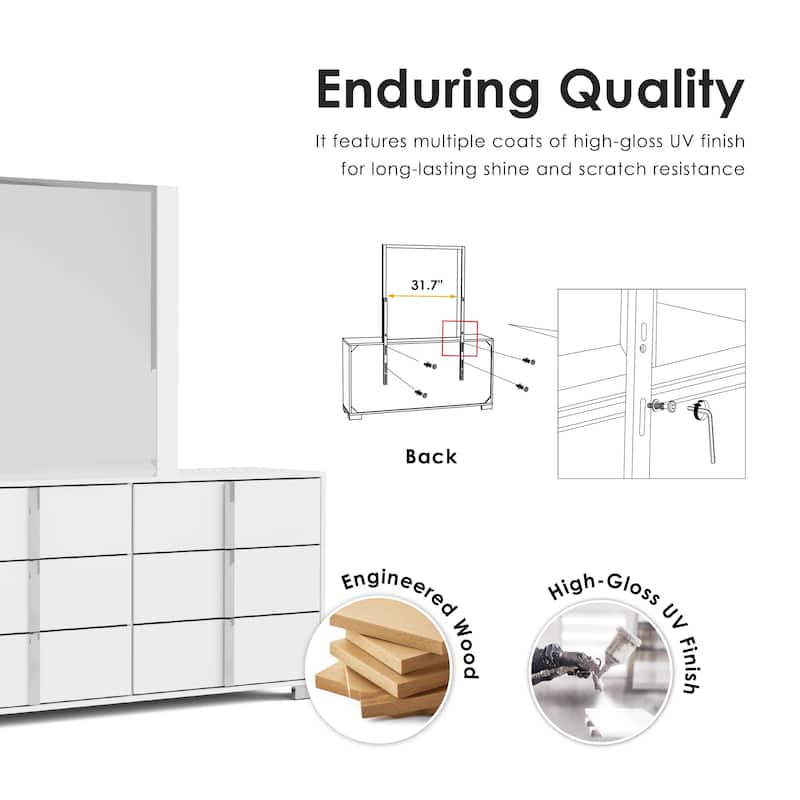 Furniture of America Erina Modern Glossy 2-Piece 6-Drawer Dresser and Mirror Set