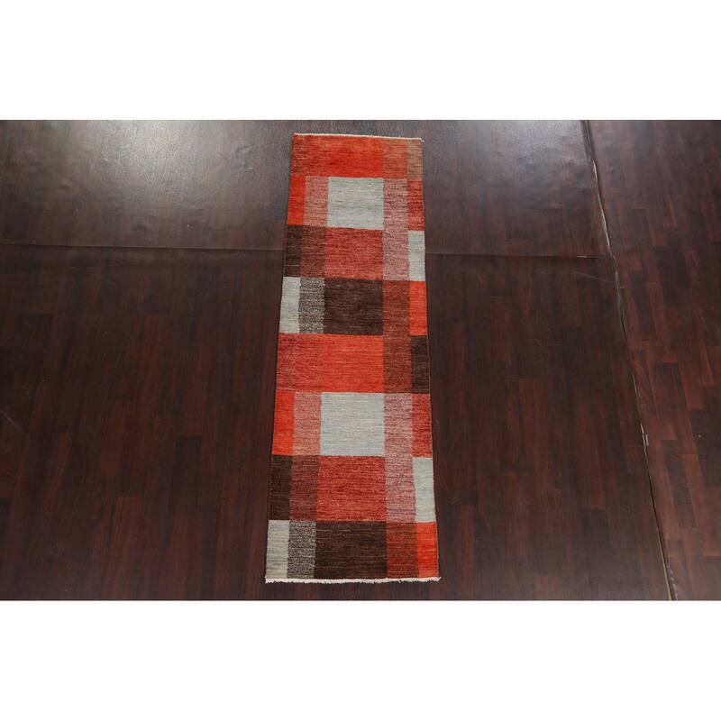 Modern Gabbeh Kashkoli Runner Rug Wool Hand-knotted Oriental Carpet - 2'8" x 8'8"