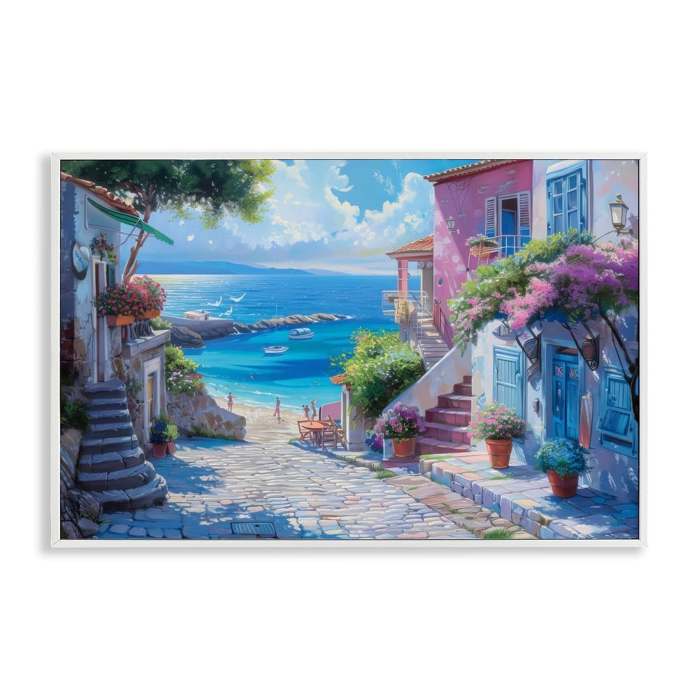 Stupell Seaside Village Cobblestones Framed Giclee Art Design By LSR Design Studio