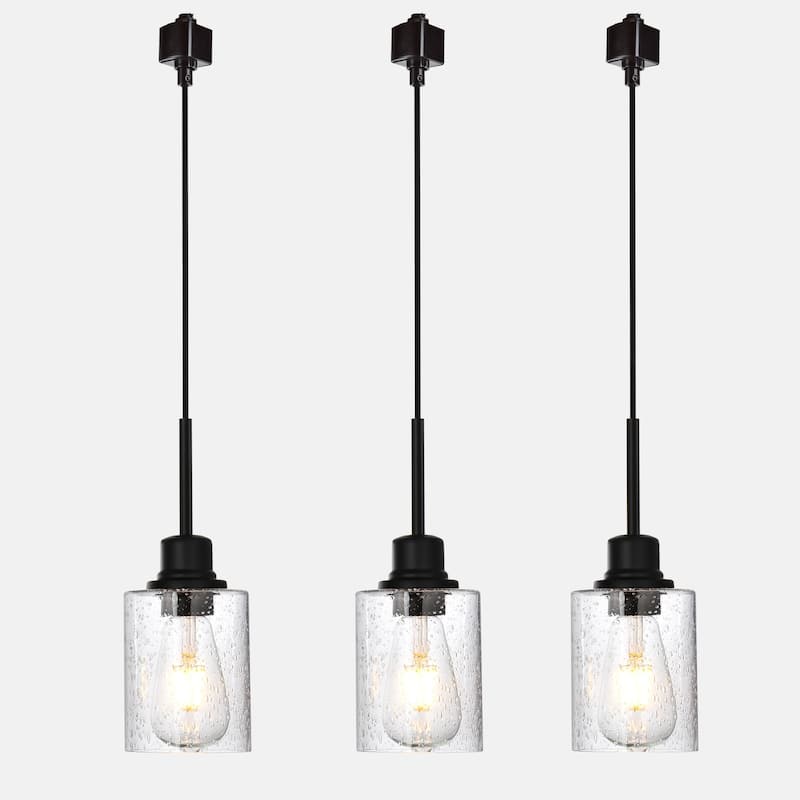3-Lights H-Type Track Light, Dimmable Track Mount Pendant Lighting Fixtures with Seeded Glass Shade, (Track not Include)