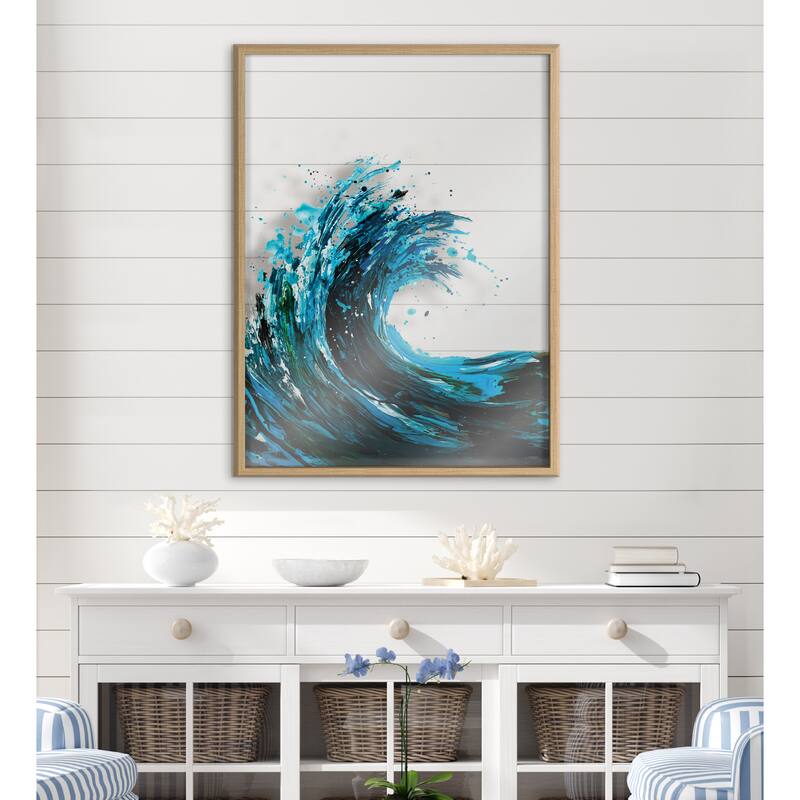 Kate and Laurel Blake Waves Framed Printed Glass Art