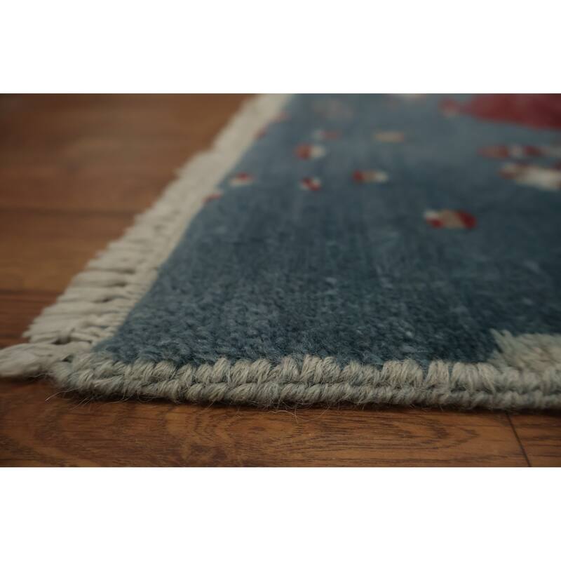 Hand Knotted Oriental Silk Carpet Modern Abstract Navy Blue & Blues Contemporary Area Rug - 10' 2'' X 8' 1''