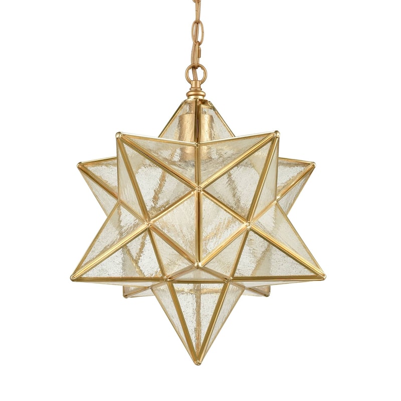 Malgrate Brass Moravian Star Pendant Light 14-inch Seeded Glass Shade