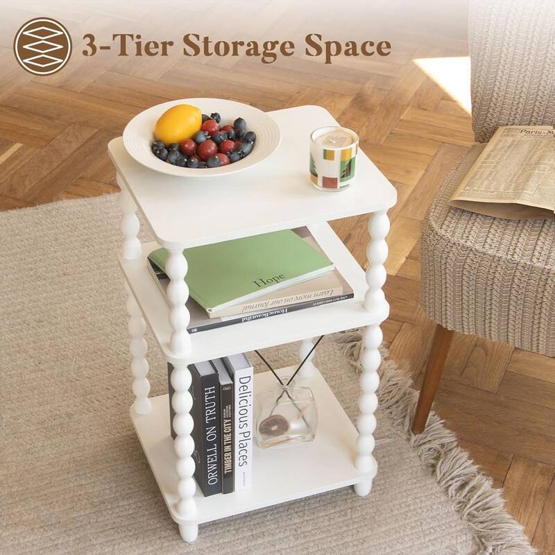 Small End Table with Storage Shelf Vintage Nightstand Bedside Table