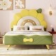 preview thumbnail 3 of 10, Twin Size Upholstered Platform Bed with Sunflower Shaped Headboard, Cute Bedframe w/Wood Slats Support for Kids Girls Boys Green