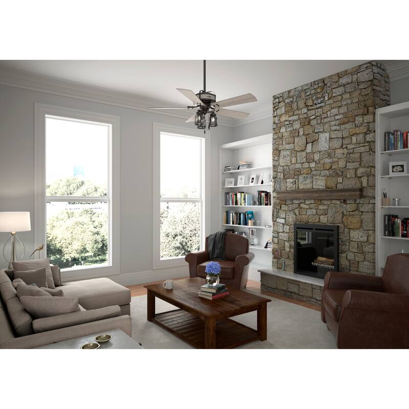Hunter 52" Oakland Noble Bronze Ceiling Fan with LED Light and Pull Chain - Farmhouse - Caged - Rustic - SureSpeed Technology!