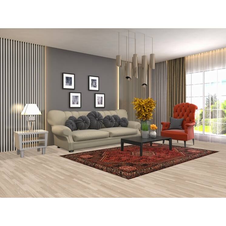 Red Qashqai Persian Vintage Area Rug Handmade Wool Carpet - 5'2"x 7'8"