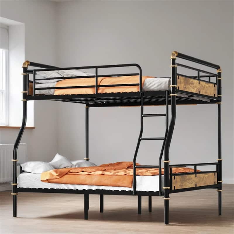 Full XL over Queen Metal Bunk Bed with Guard Rails and Legs for Teens