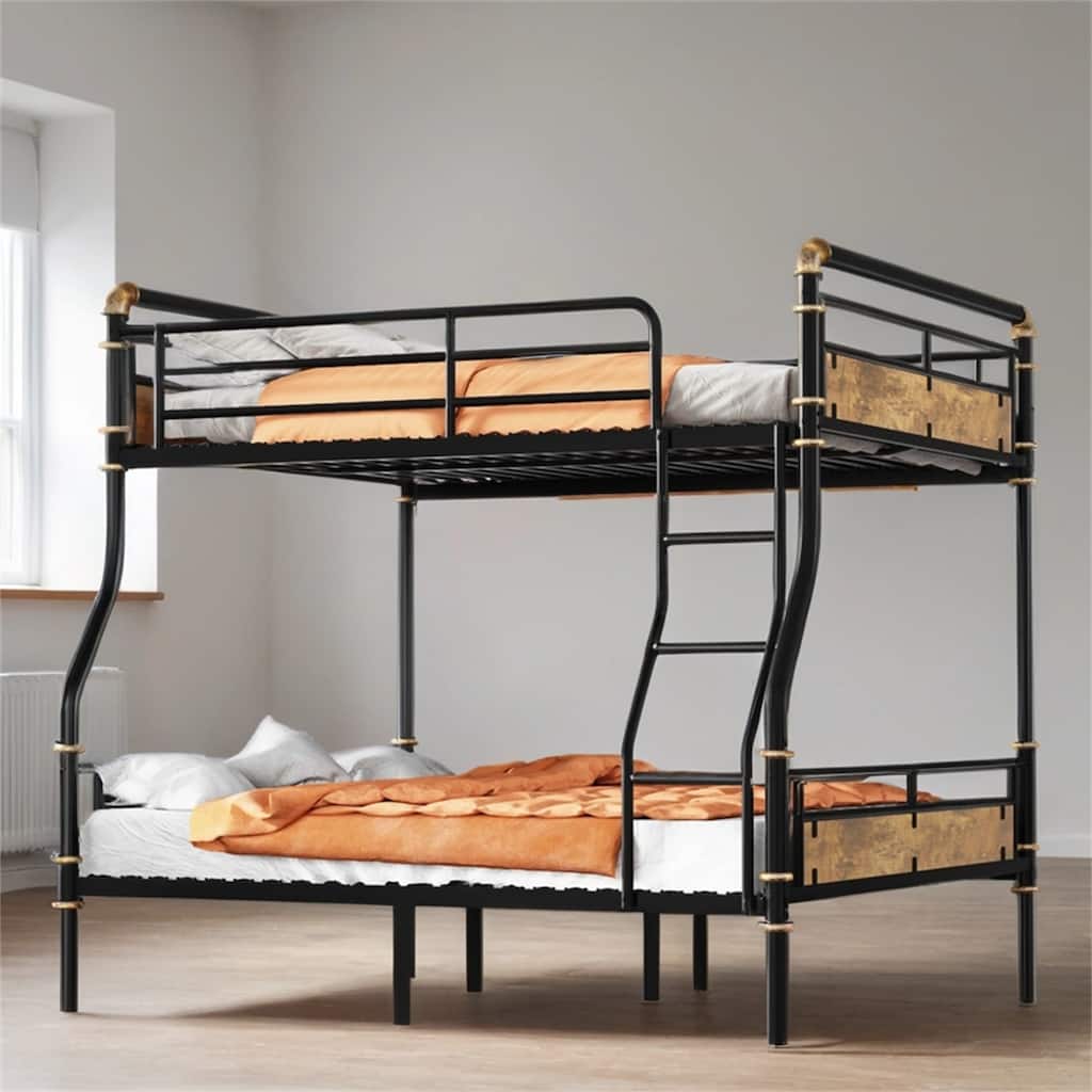 Full XL over Queen Metal Bunk Bed with Guard Rails and Legs for Teens
