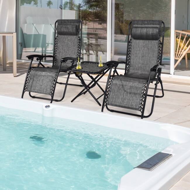 3-Piece Folding Portable Zero Gravity Reclining Lounge Chairs and Table Set for Relaxatio - 26.0" x 39.5" x 44.5" (L x W x H)