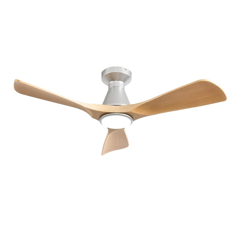 Ceiling Fans with Lights and APP: Flush Mount Low Profile Ceiling Fan for Bedroom - Dimmable Indoor Outdoor Fan - Wood - 42in