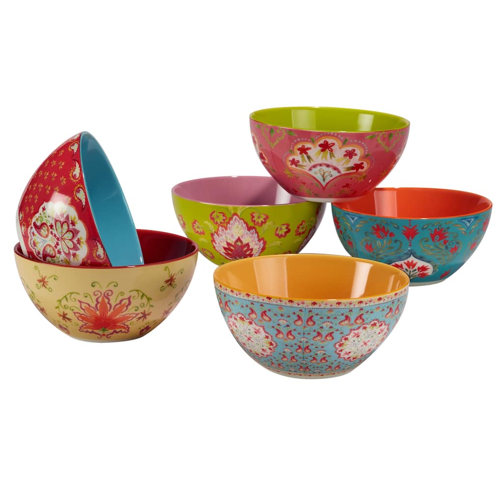 Certified International Francesca All Purpose 26 oz. Bowls, Set of 6 Assorted Designs - 6.25" Dia x 3"