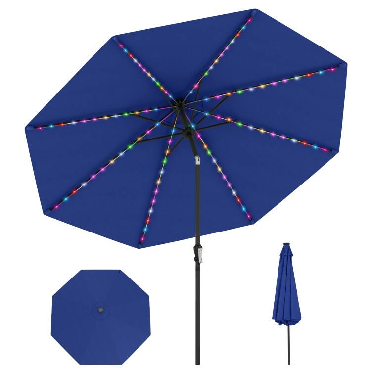 Polyester Metal Solar Patio Umbrella with LED Lights