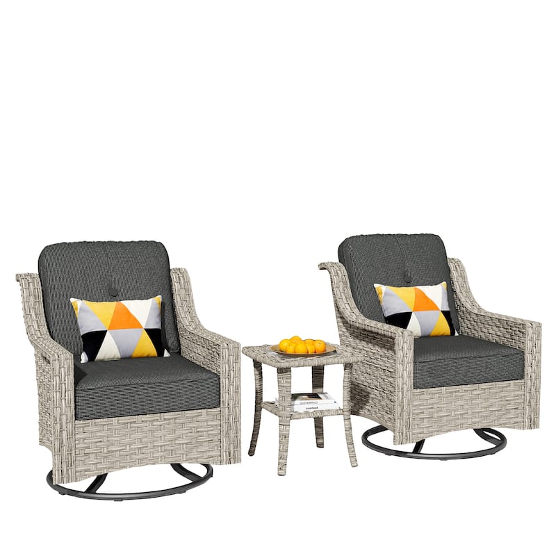 HOOOWOOO 3-piece Outdoor Patio Swivel Rocker Chairs with Side Table
