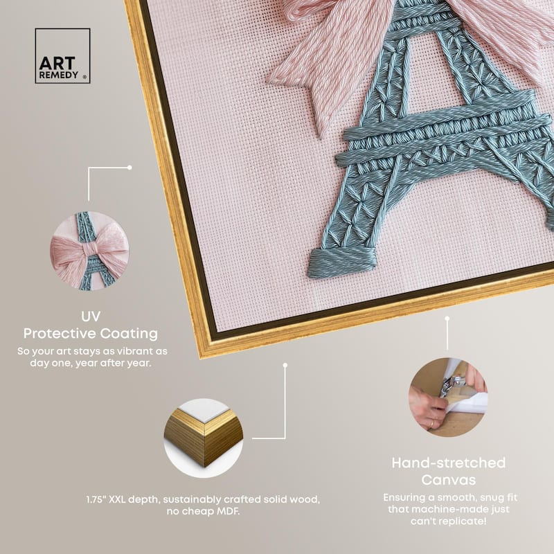 Stitched Eiffel Tower Bow Canvas by Art Remedy