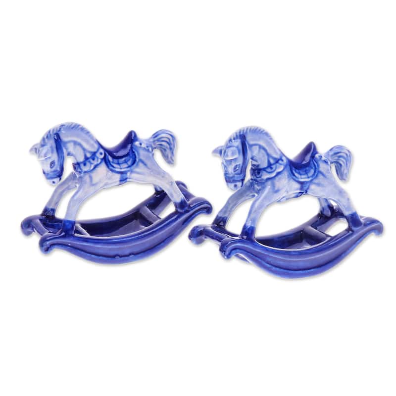 Novica Handmade Blue Amusement Ceramic Figurines (Pair)