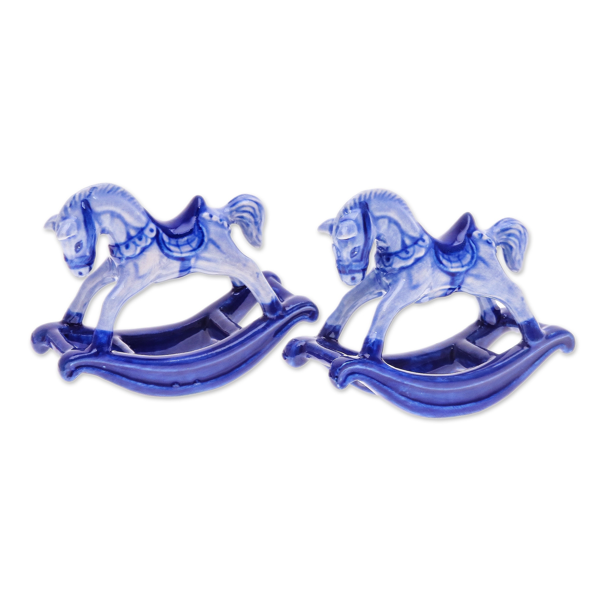 Novica Handmade Blue Amusement Ceramic Figurines (Pair)