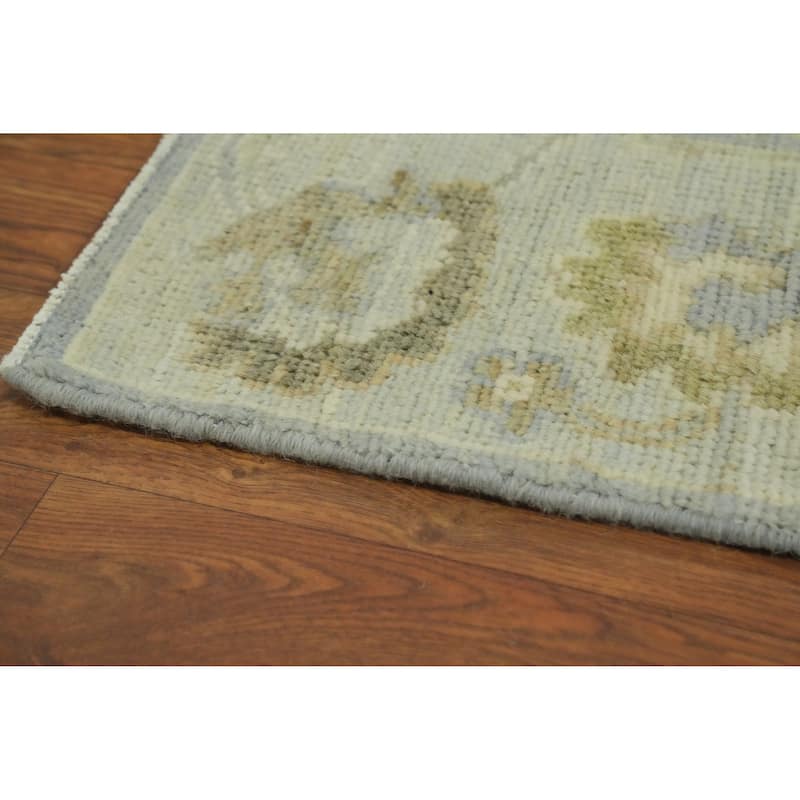 Vegetable Dye Wool Oushak Turkish Runner Rug, Floral Geometric - 11' 10'' X 2' 10''