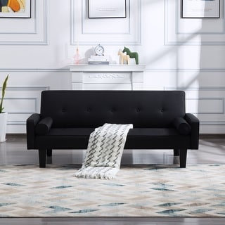Futon Sofa Bed,71.3 Modern Tufted Back Convertible Sofa Bed with 2 Toss Pillows,Black Folding Futon Couch