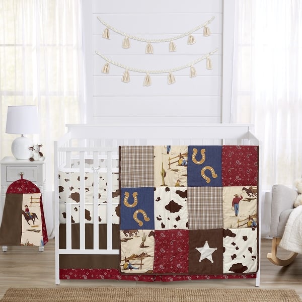 slide 2 of 6, Brown Western Cowboy Boy Girl Neutral Sweet Jojo Designs 6p Crib Bedding + BreathableBaby Breathable Mesh Liner Cow