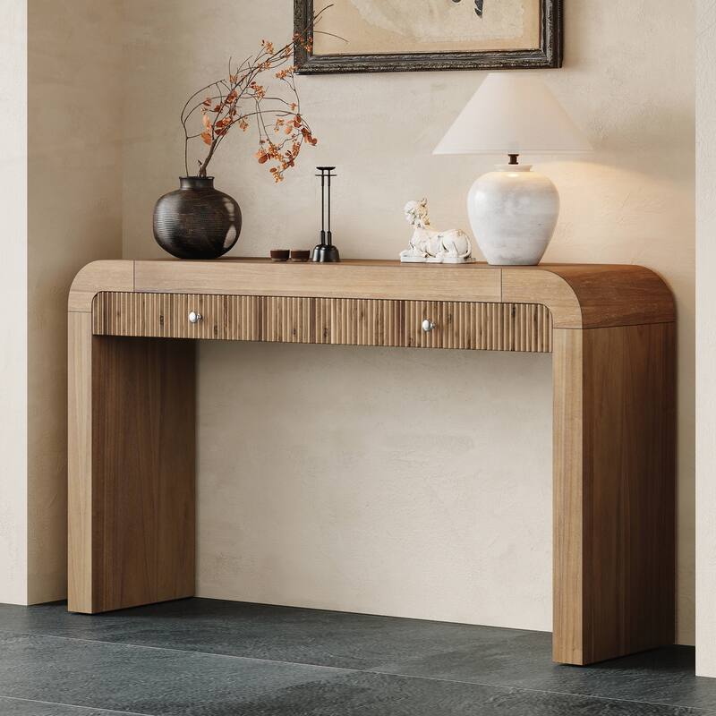 Rustic Console Table with Fluted Drawer Front