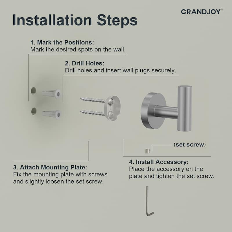 GRANDJOY 4-Piece Bath Towel Bar Rack Towel Holder Stainless Steel Hardware Set