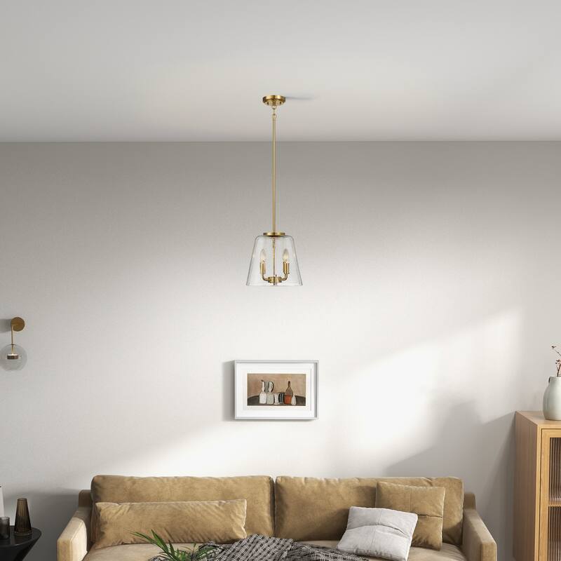 Ricerd Four-Light Pendant with Clear Glass and Satin Brass Finish - Gold