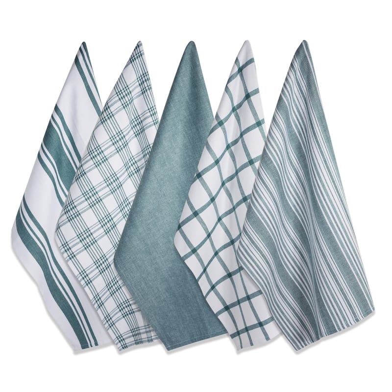 Design Imports Assorted Woven Dishtowel Set of 5 (28 inches long x 18 inches wide) - Teal