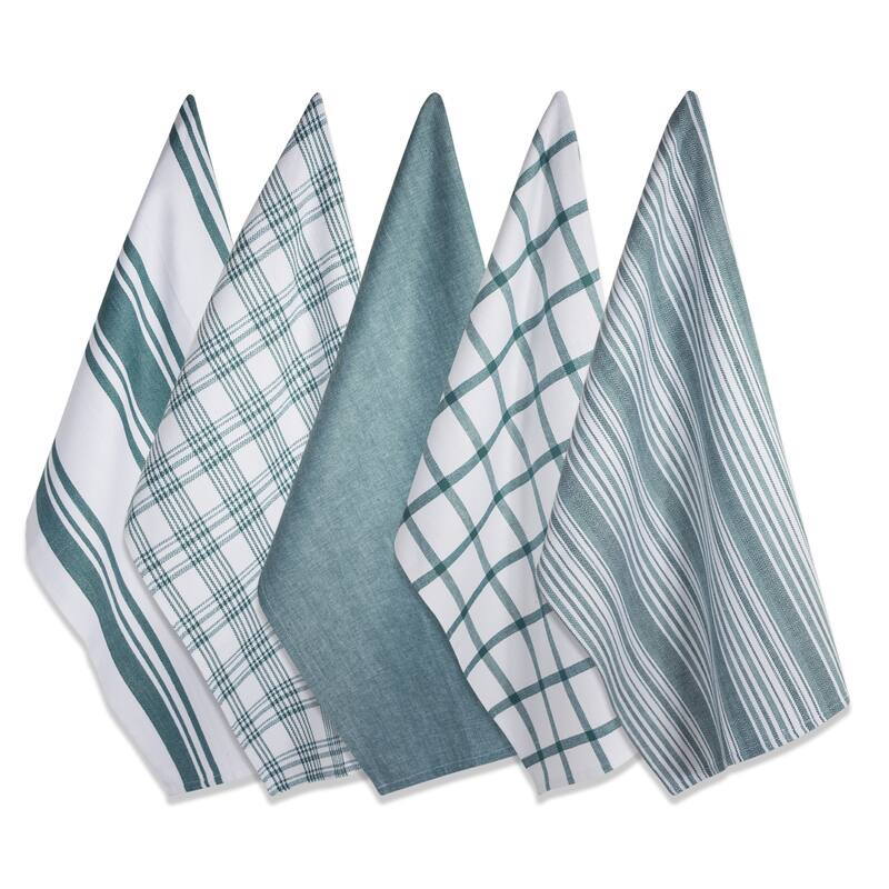 Design Imports Assorted Woven Dishtowel Set of 5 (28 inches long x 18 inches wide) - Teal