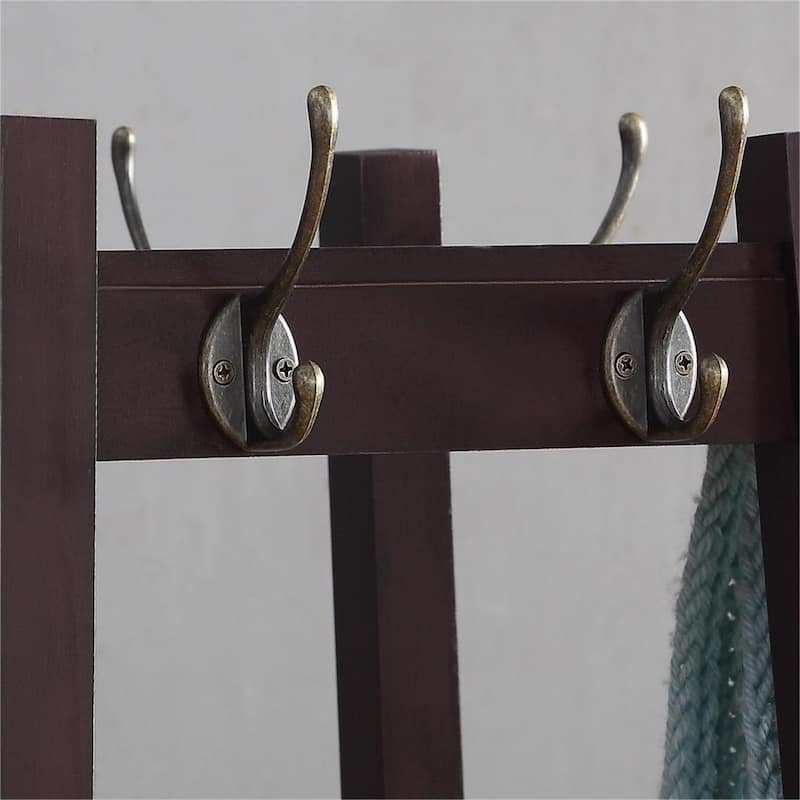 3-Tier Wood Coat Rack with Storage Shelves