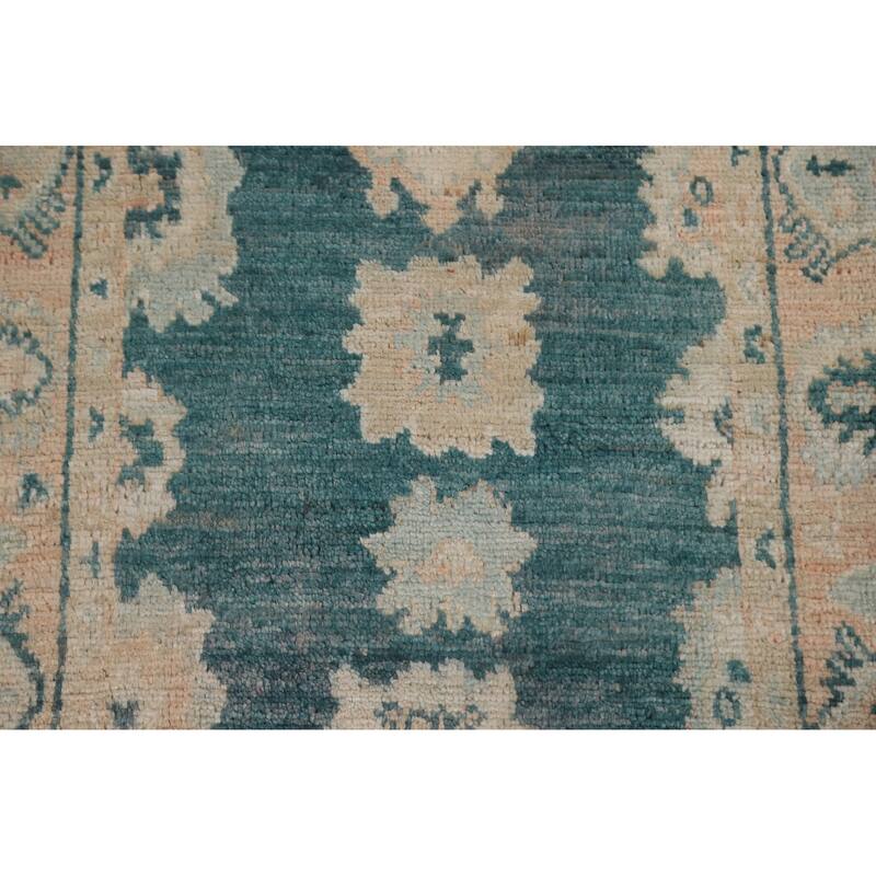 Hand Knotted Oriental 100% Wool Carpet Transitional Geometric Green Oushak Area Rug - 2' 10'' X 2' 1''