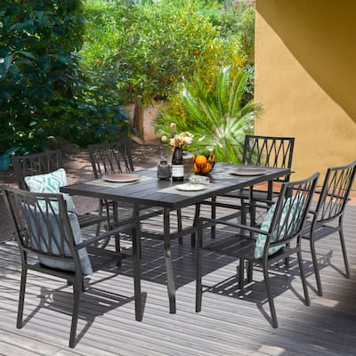 7-piece Metal Stackable Outdoor Dining Set - N/A