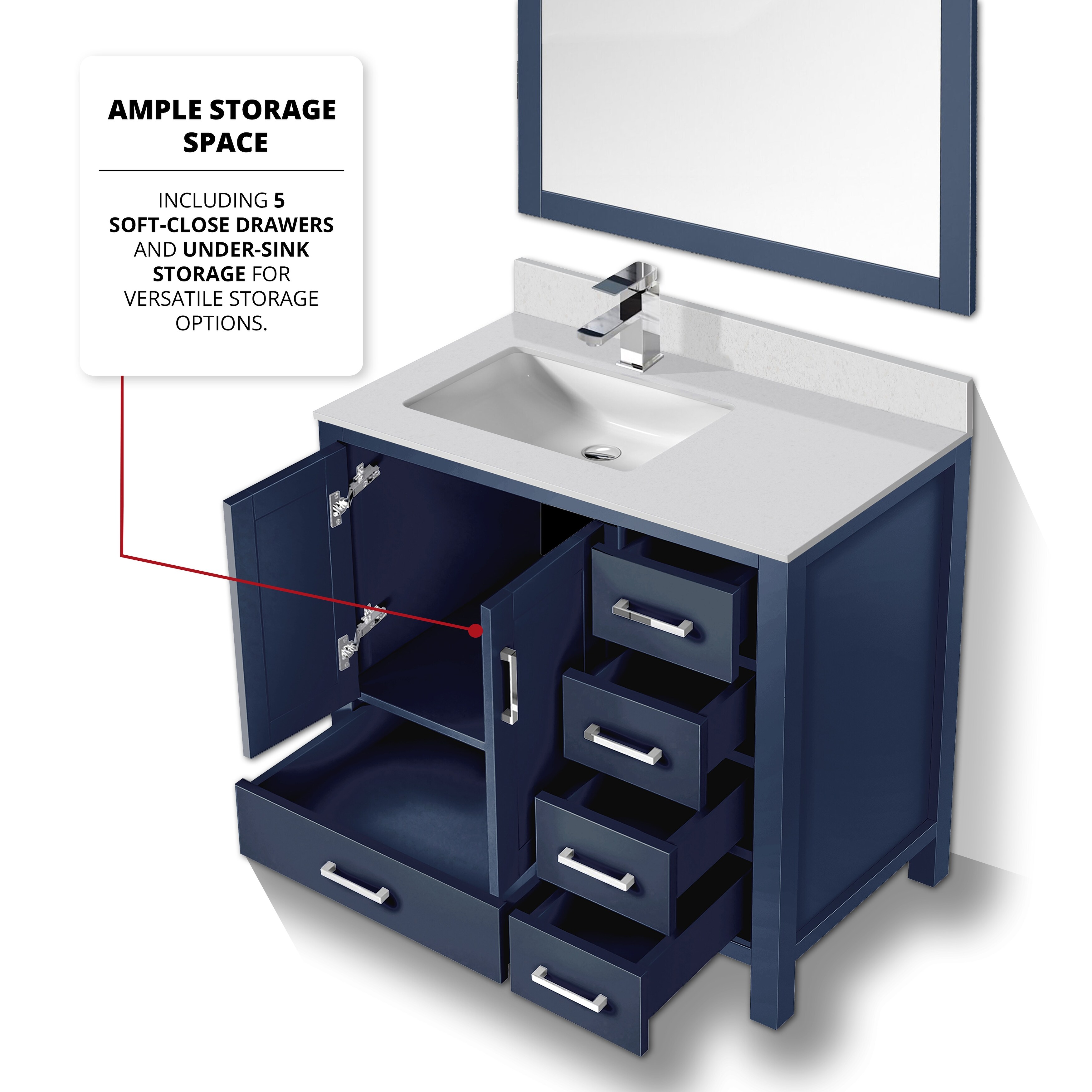 Jacques 36 in. W x 22 in. D Left Offset Navy Blue Bath Vanity