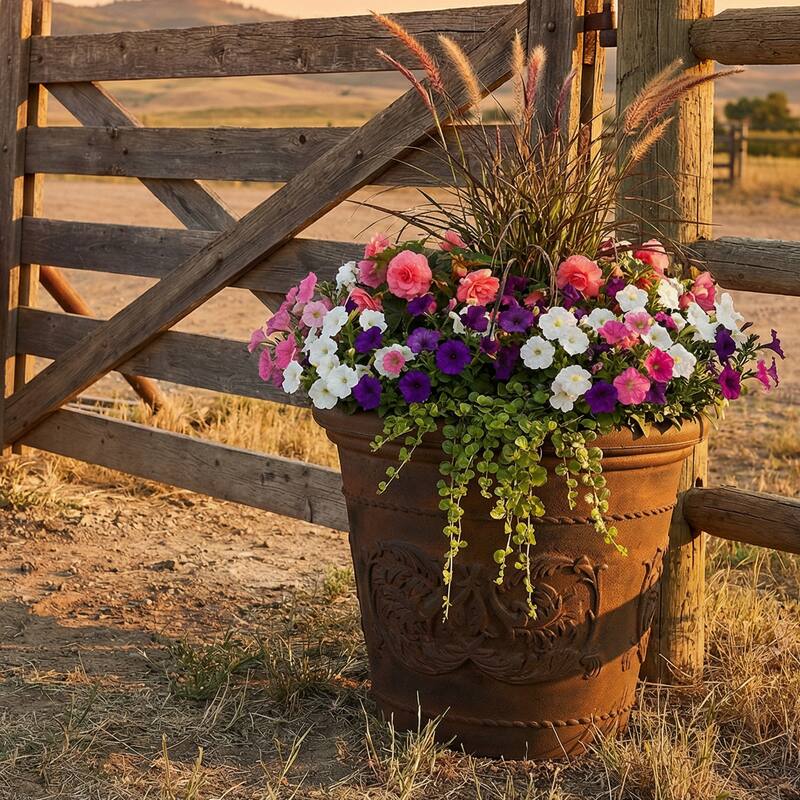 Sunnydaze Arabella Polyresin Large Round Outdoor Planter