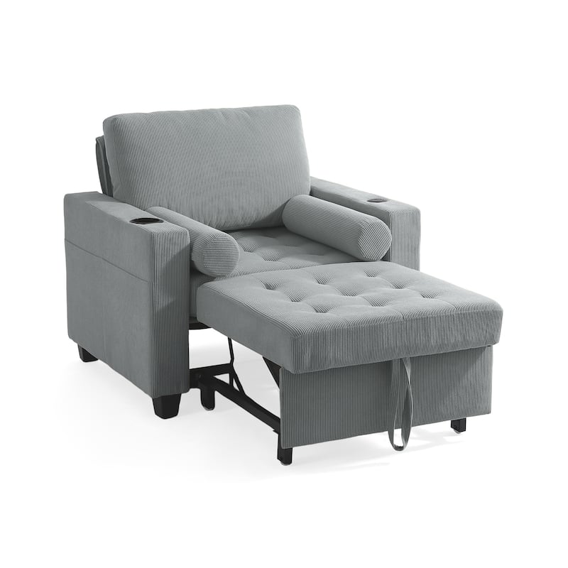 2 Set Convertible Adjustable Lounge 3-in-1 Pull-Out Sleeper Chair Bed