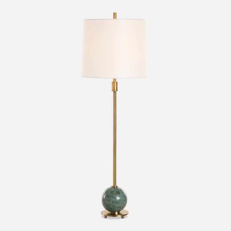 Buffet Lamp with Linen Drum Shade - 36.25" - Brass Finish